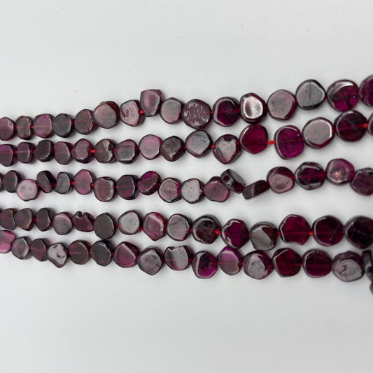 4-5mm Garnet Coin Smooth Bead Strand.