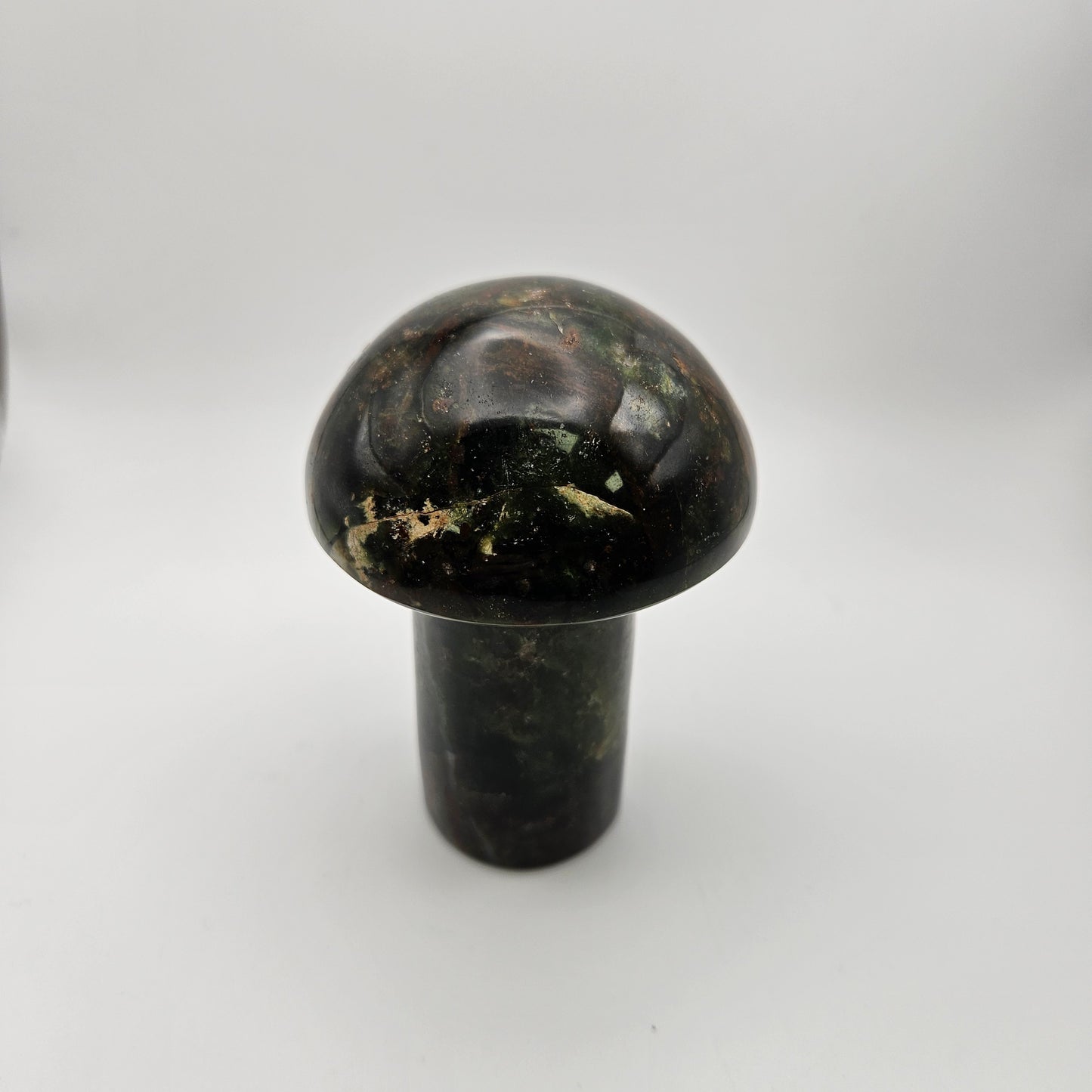 4" Tall Carved Moss Agate Mushroom.