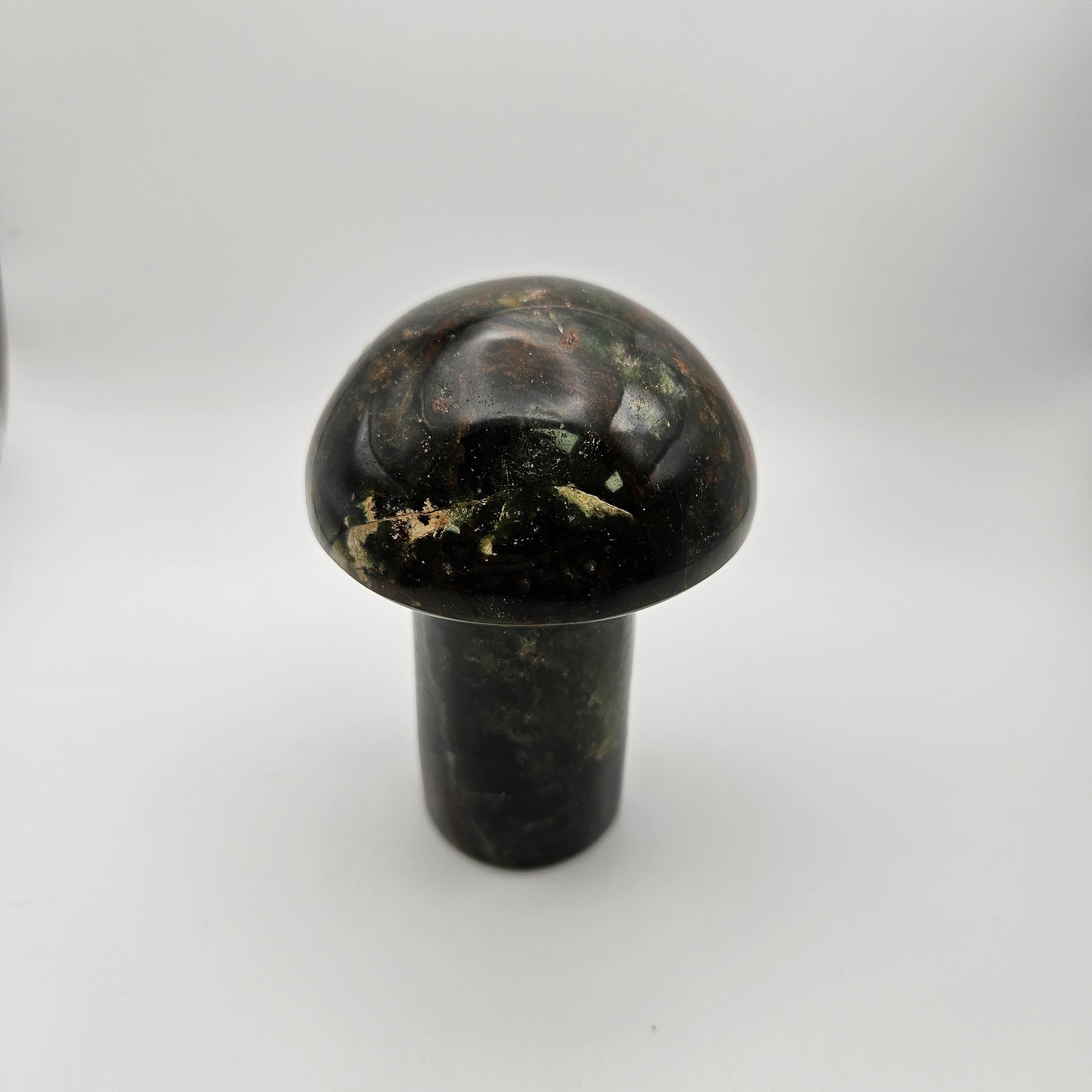 4" Tall Carved Moss Agate Mushroom.