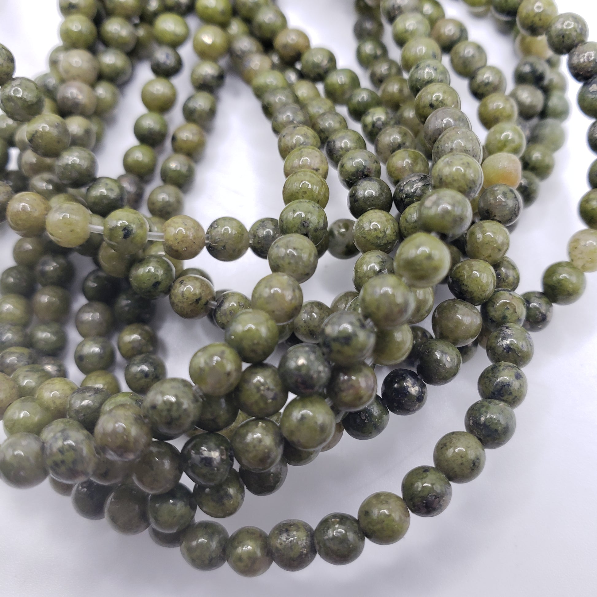 4mm Green Pyrite Bead Strand.