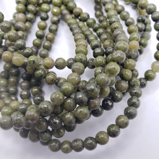 4mm Green Pyrite Bead Strand.
