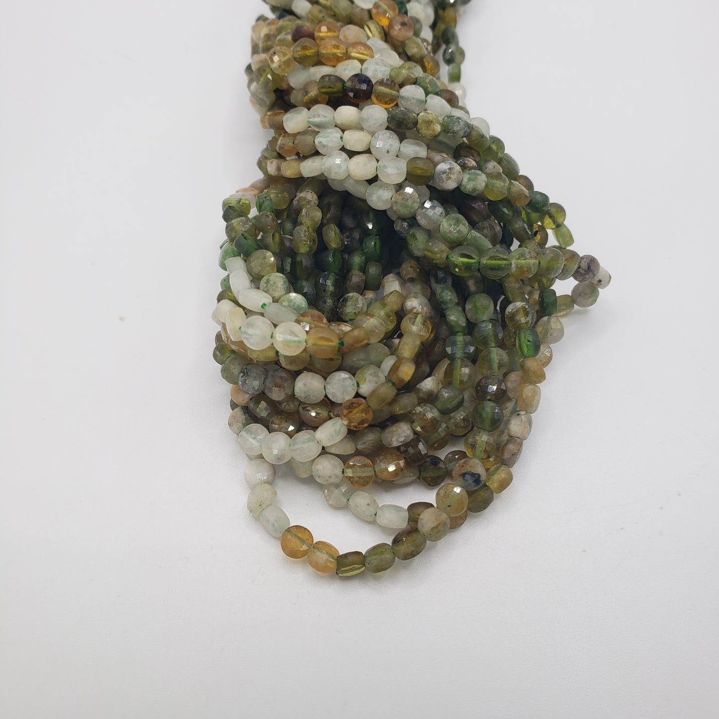 4mm Green Tourmaline Coin Faceted Bead Strand.