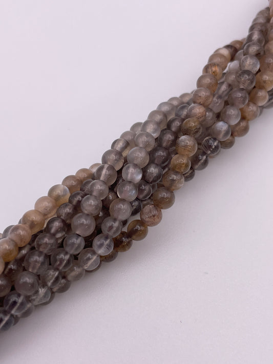4mm Grey Moonstone Round Bead Strand.