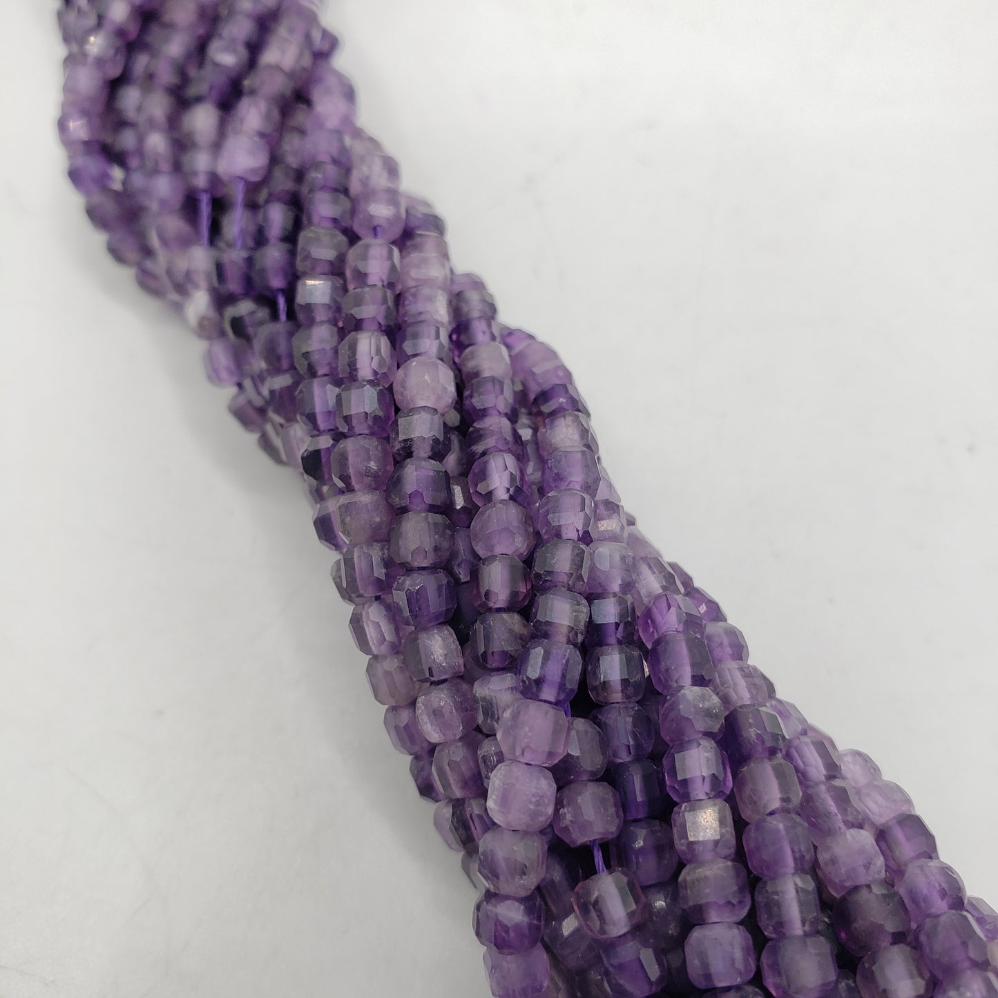 4mm Amethyst Cube Bead Strand.