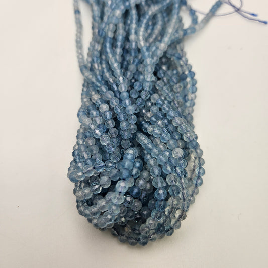 4mm Aquamarine Round Faceted Bead Strand.