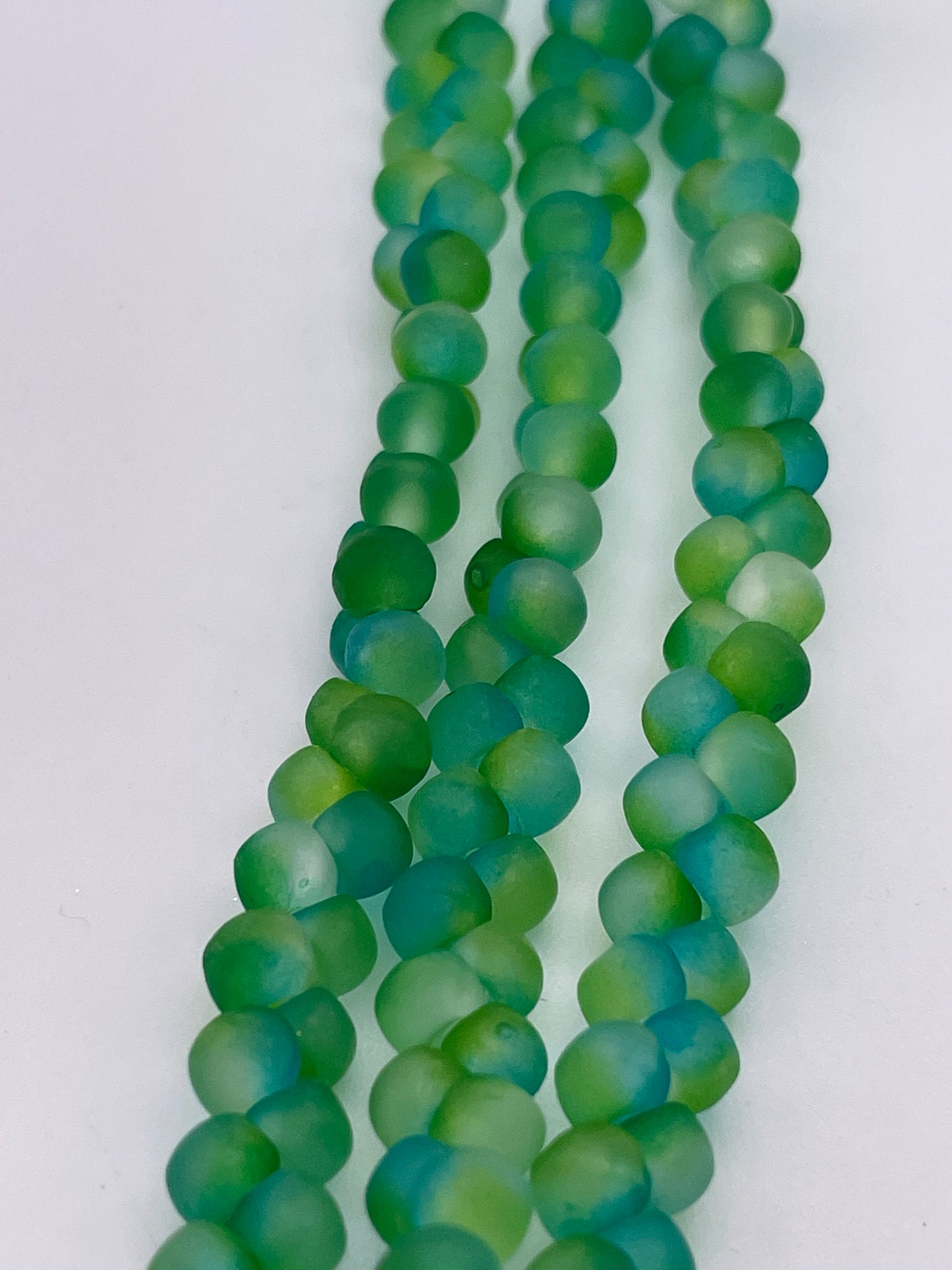 4mm Blue & Green Tapered Ball Top Drilled Czech Glass Bead Strand.