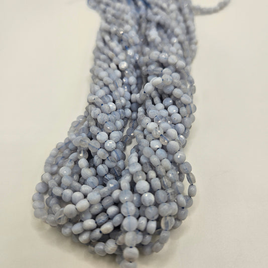 4mm Blue Lace Agate Faceted Coin Bead Strand.
