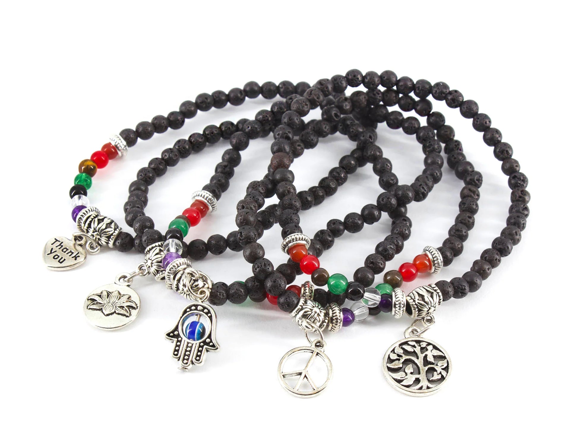 4mm Chakra Lava with Charm Bracelet.