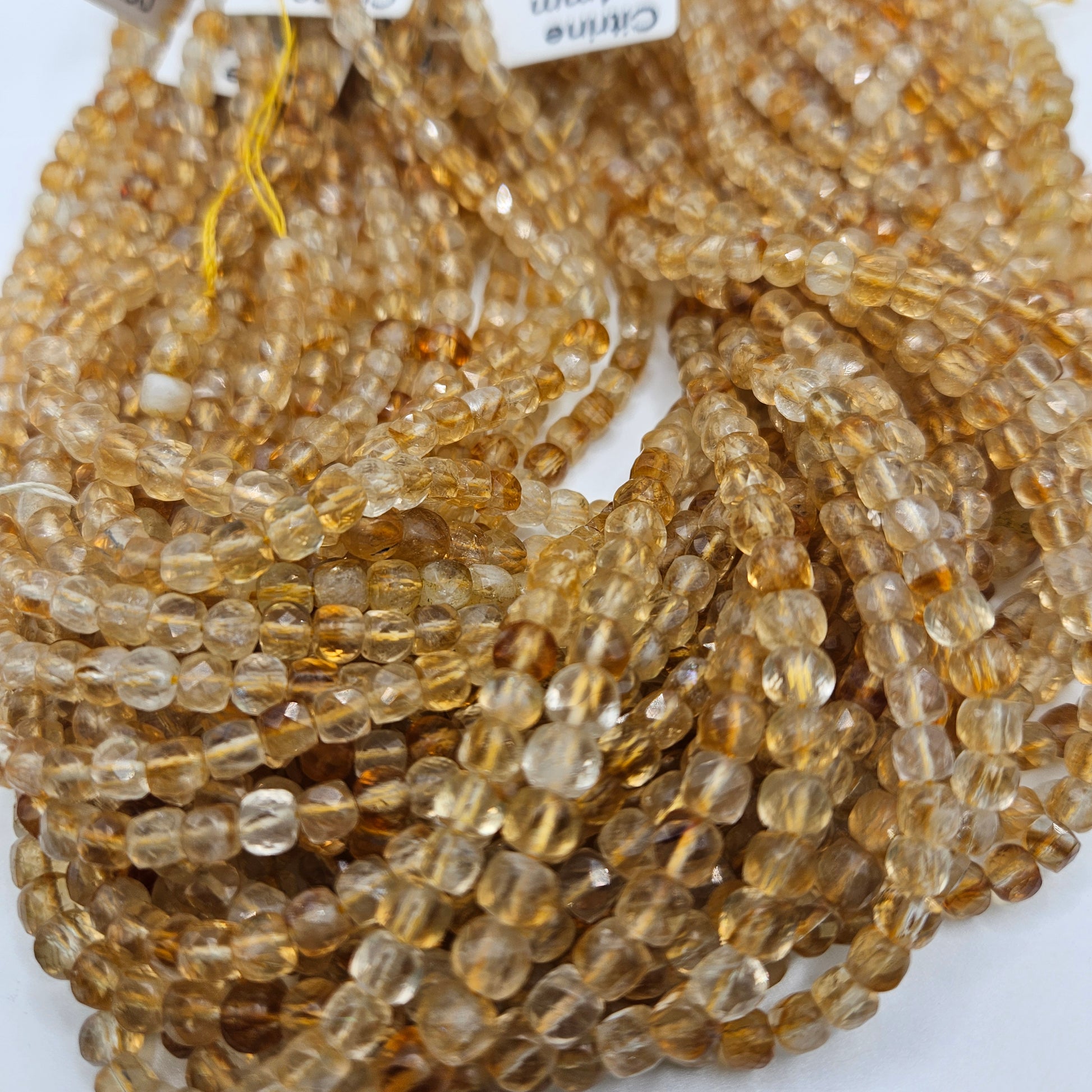 4mm Citrine Faceted Cube Bead Strand.
