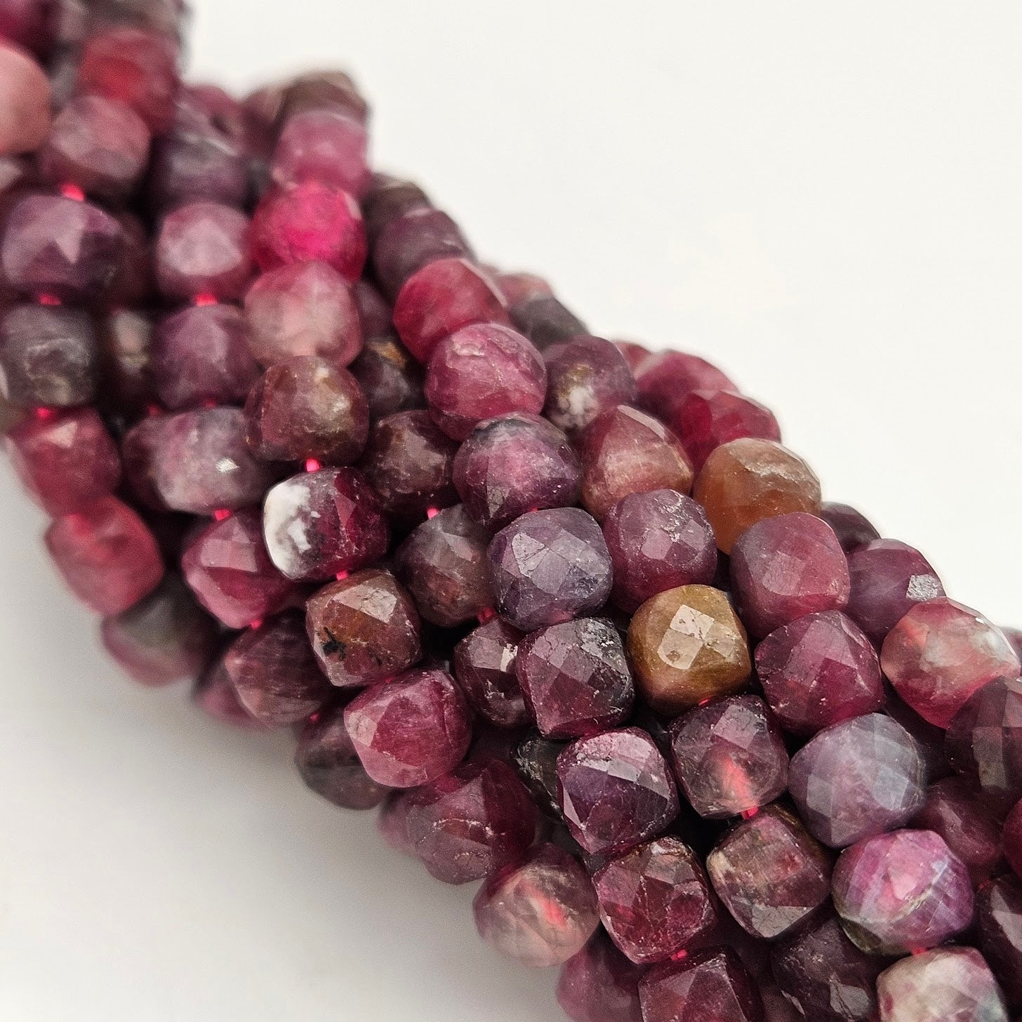 4mm Cubed Faceted Pink Tourmaline Strand.