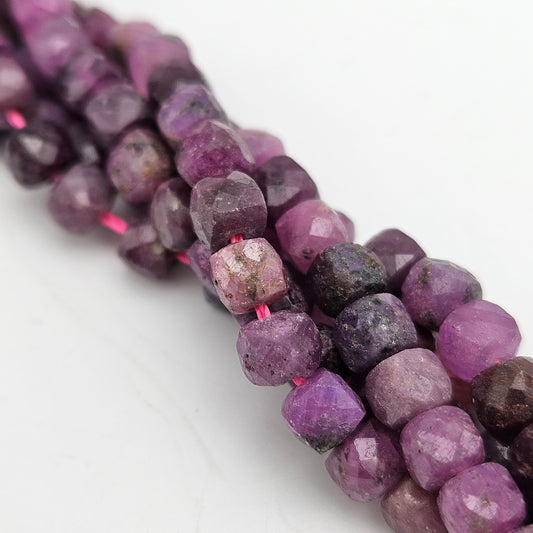 4mm Cubed Faceted Ruby Bead Strand.