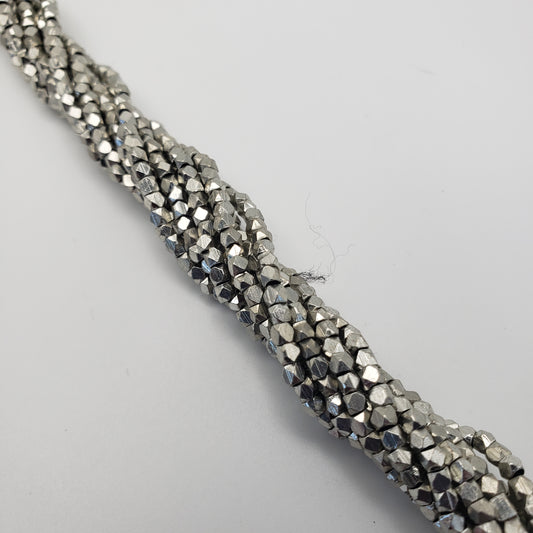 4mm Cubed Faceted Silver Seed Bead Strand.