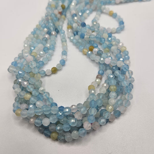 4mm faceted morganite round bead strand.