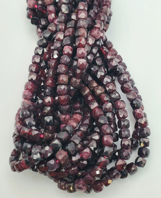 4mm Garnet Cube Faceted Bead Strand.