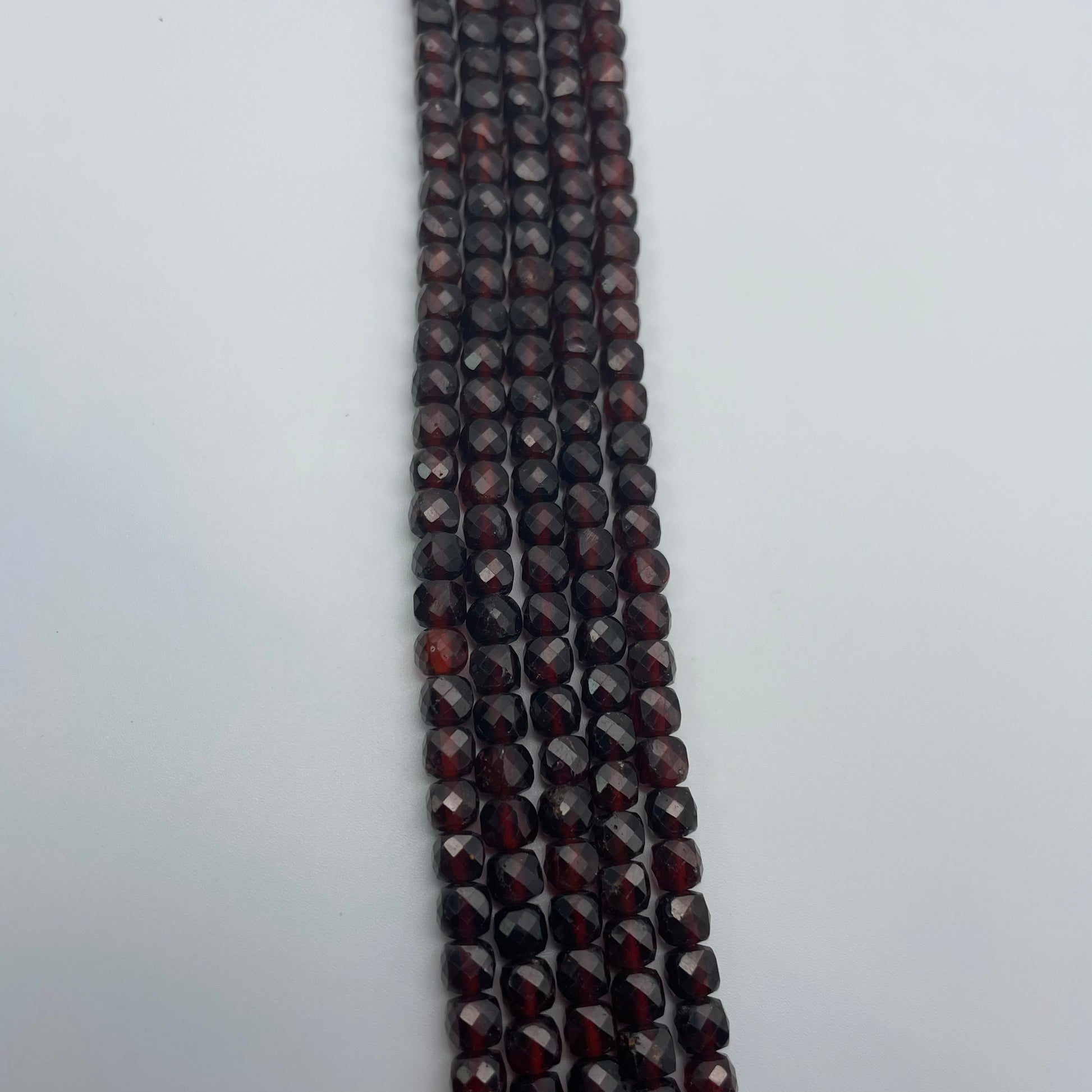 4mm Garnet Cube Faceted Bead Strand.