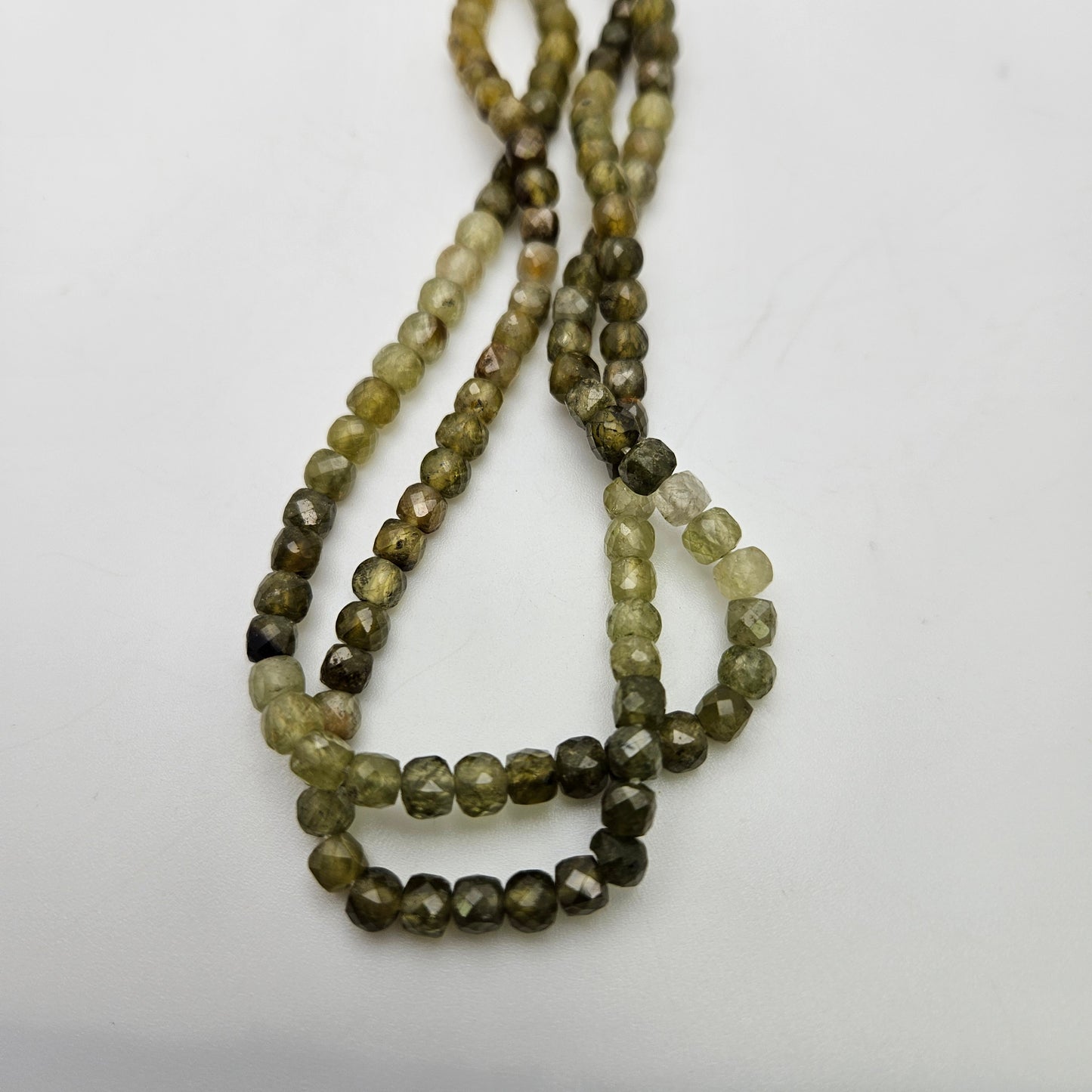 4mm Green Garnet Cube Bead Strand.