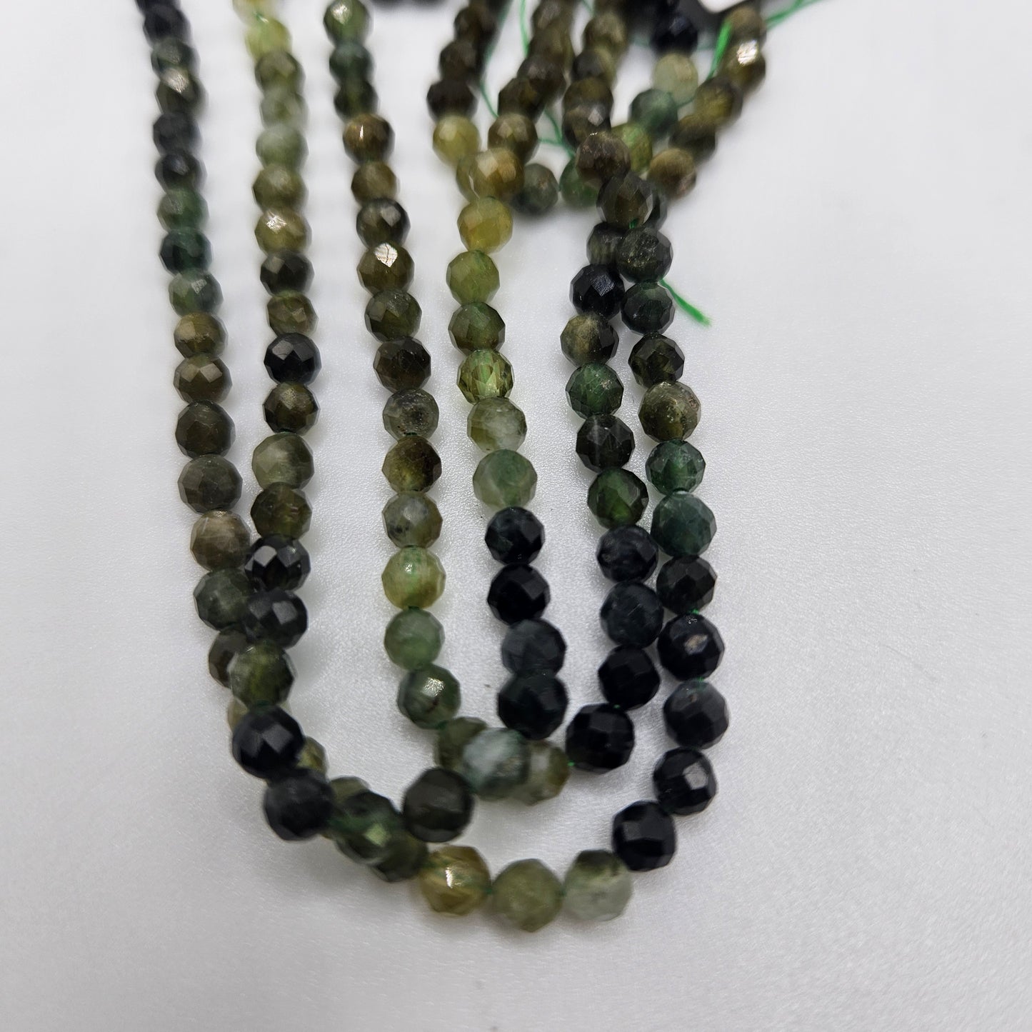 4mm Green Tourmaline Faceted Round Bead Strand.