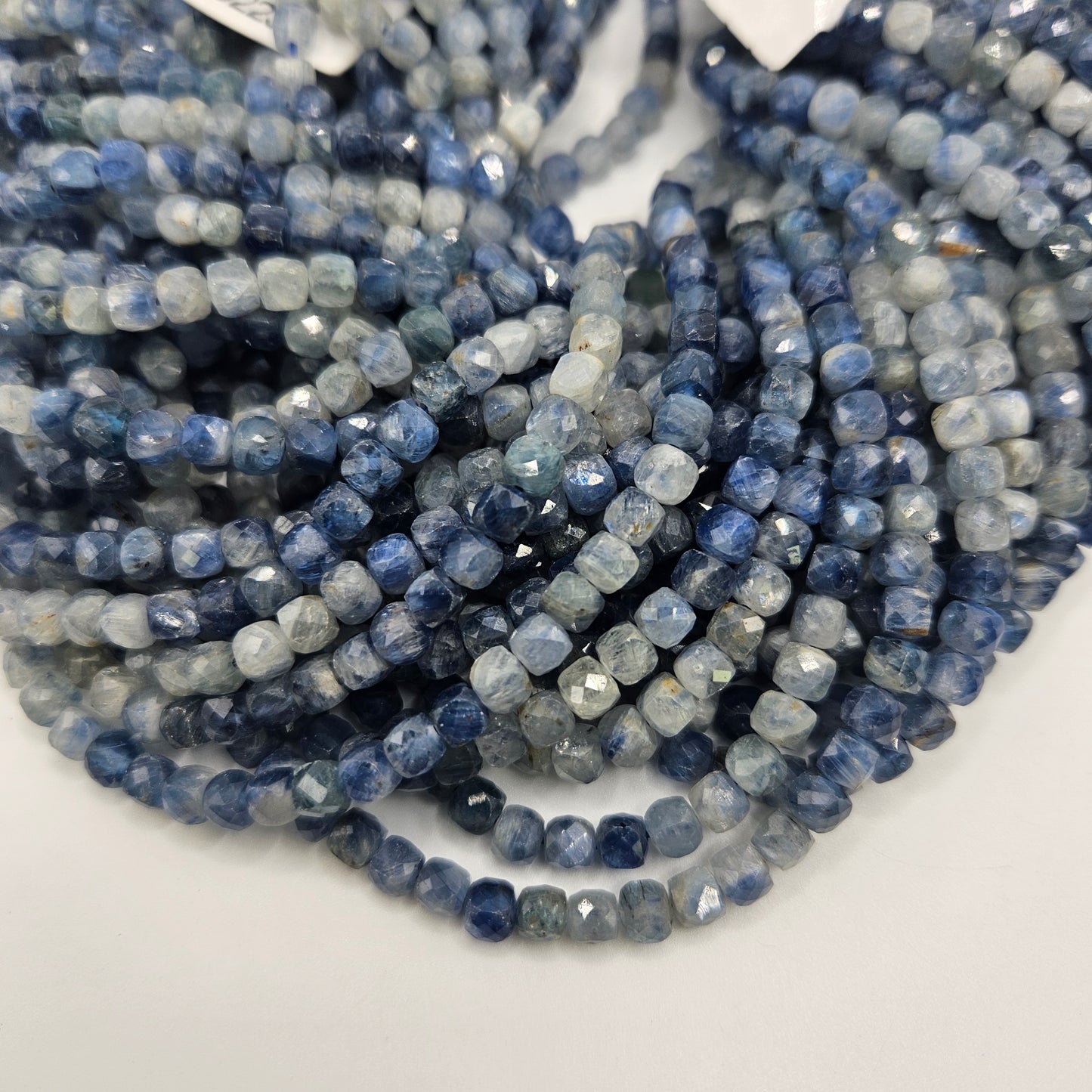 4mm Kyanite Faceted Cube Bead Strand.