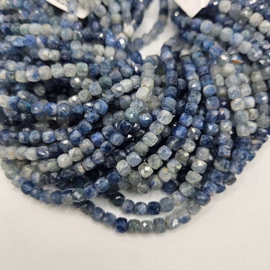 4mm Kyanite Faceted Cube Bead Strand.
