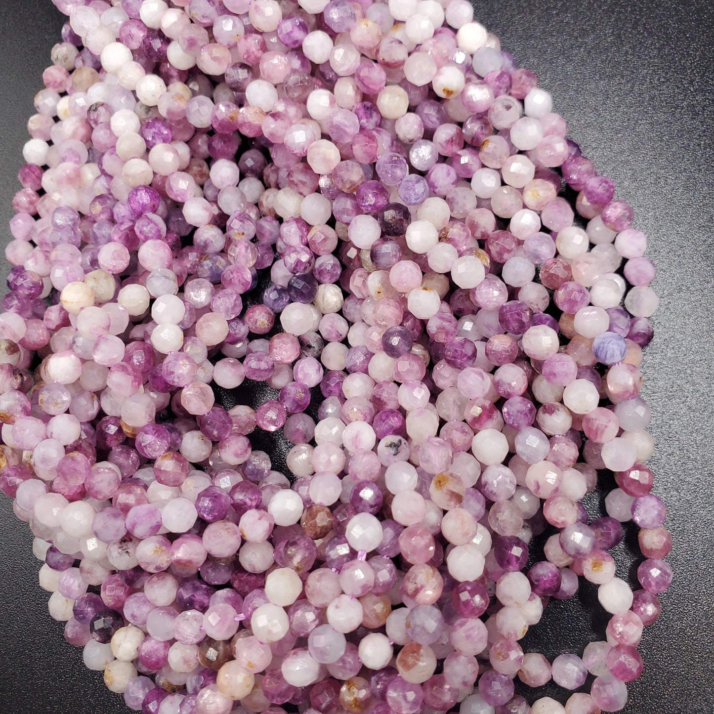 4mm Lepidolite Round Faceted Bead Strand.