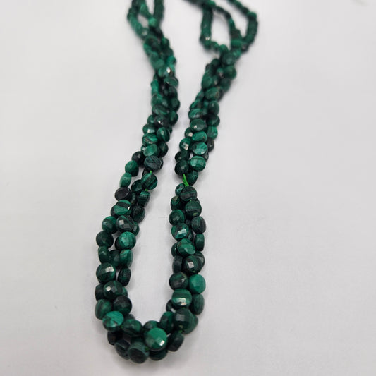 4mm Malachite Faceted Coin Bead Strand.