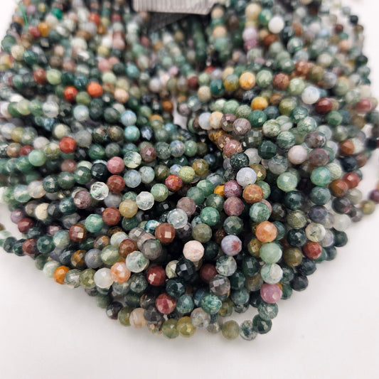 4mm Moss Agate Faceted Round Bead Strand.