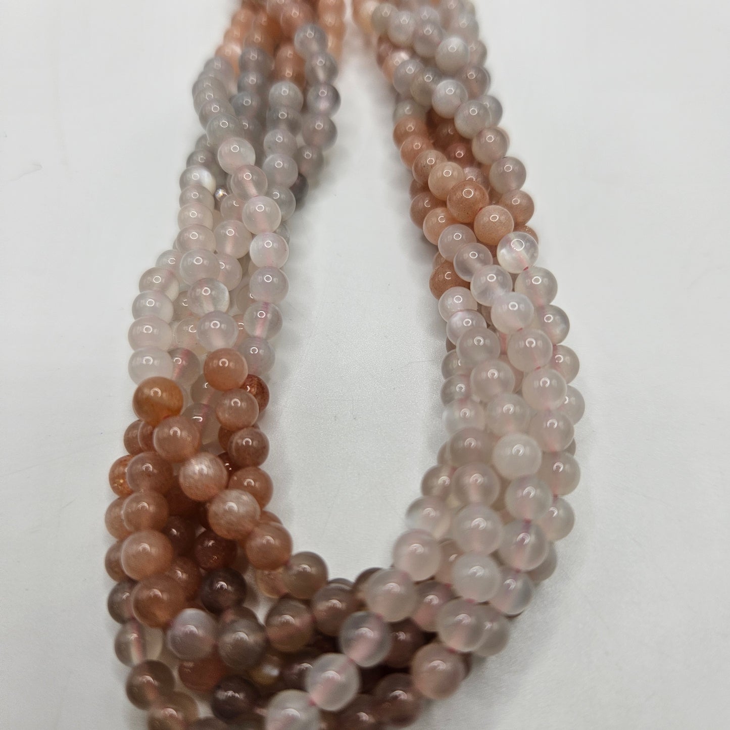 4mm Pink and White Moonstone Bead Strand.