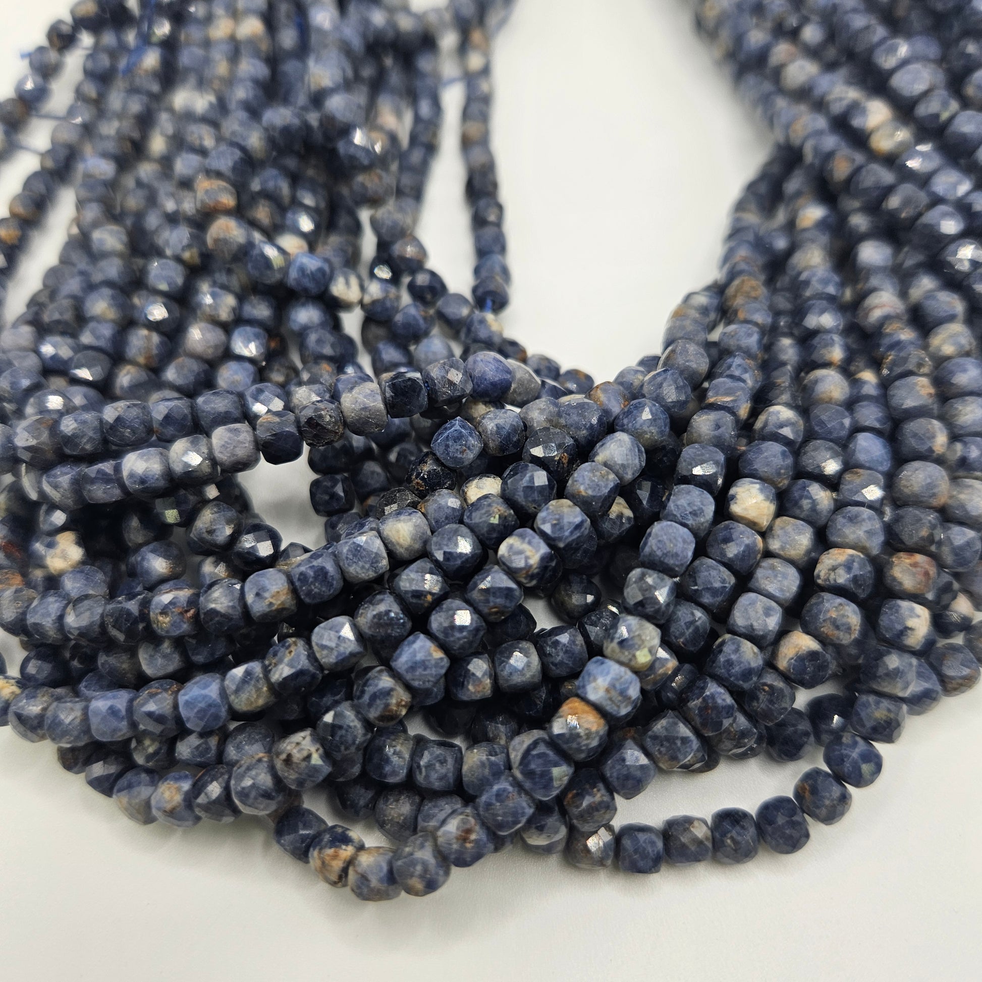 4mm Sapphire Faceted Cube Bead Strand.