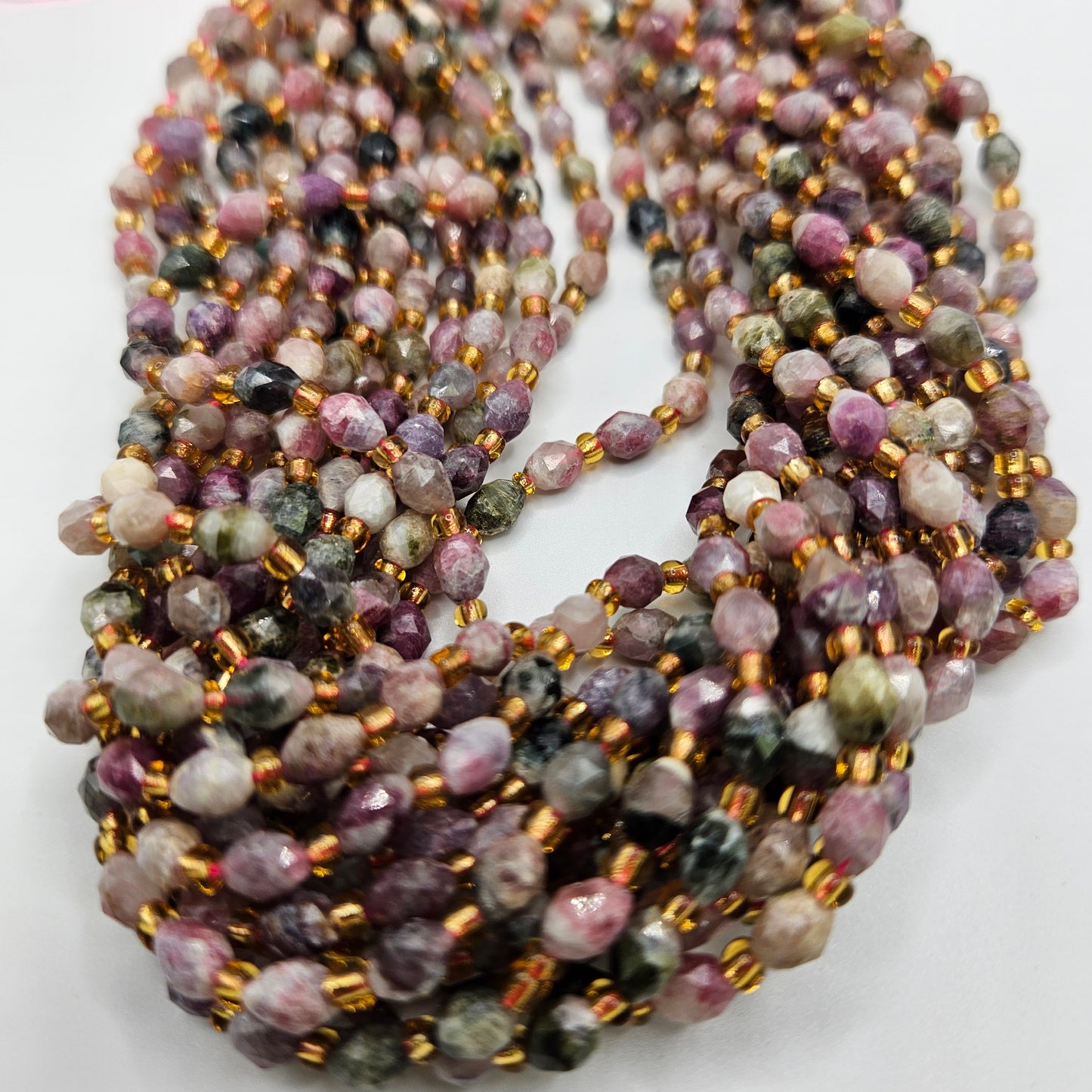4mm Watermelon Tourmaline Faceted Oval Bead Strand.