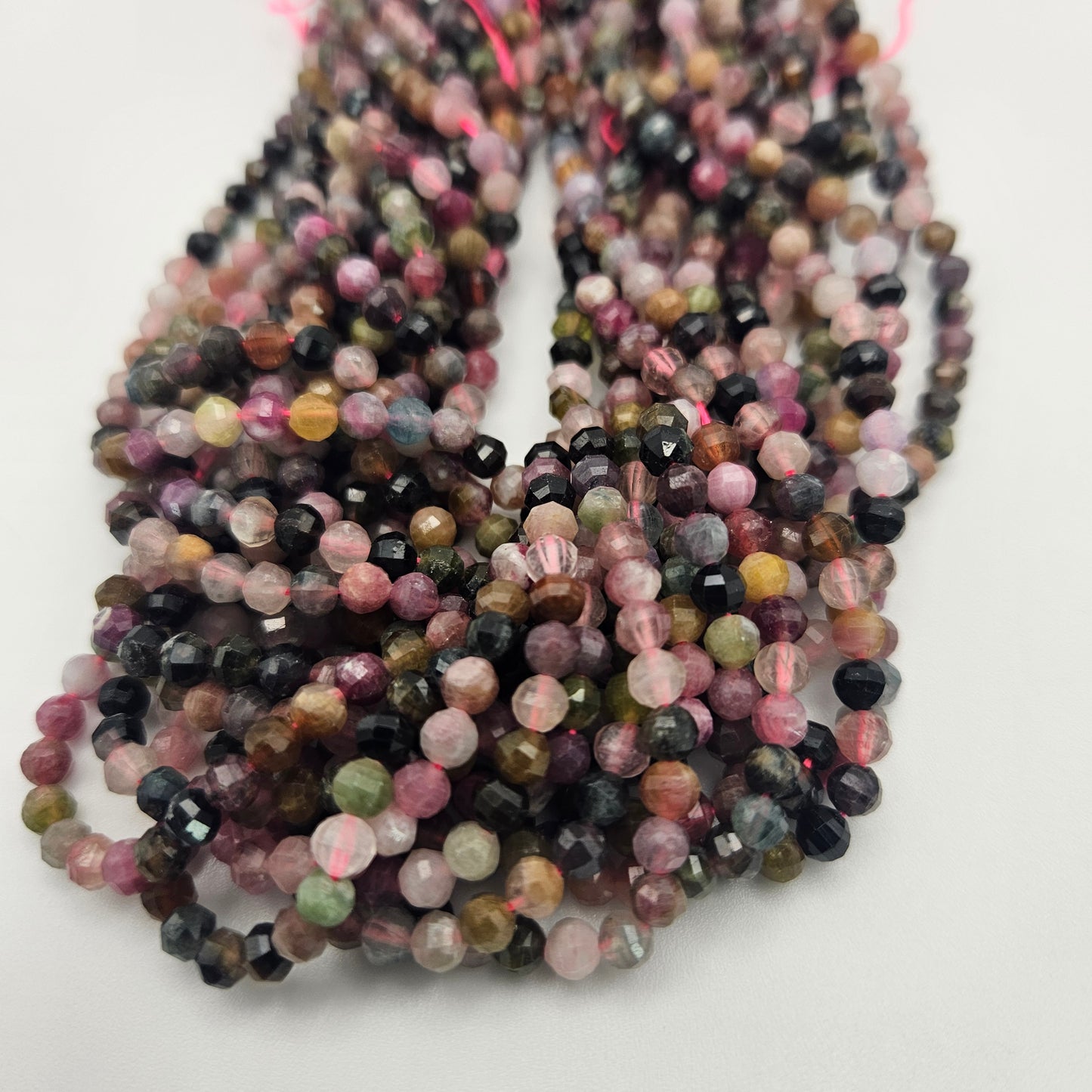 4mm Watermelon Tourmaline Faceted Round Bead Strand.