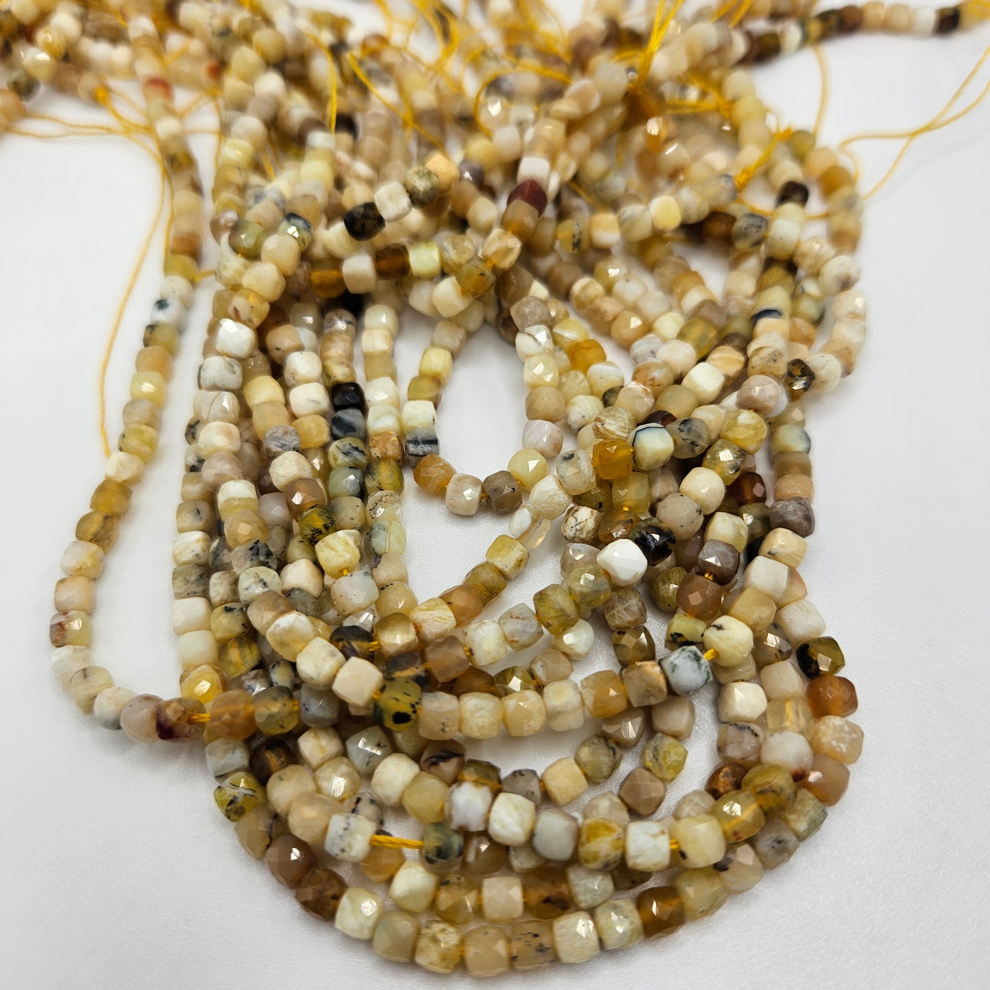 4mm Yellow Opal Cube Bead Strand.