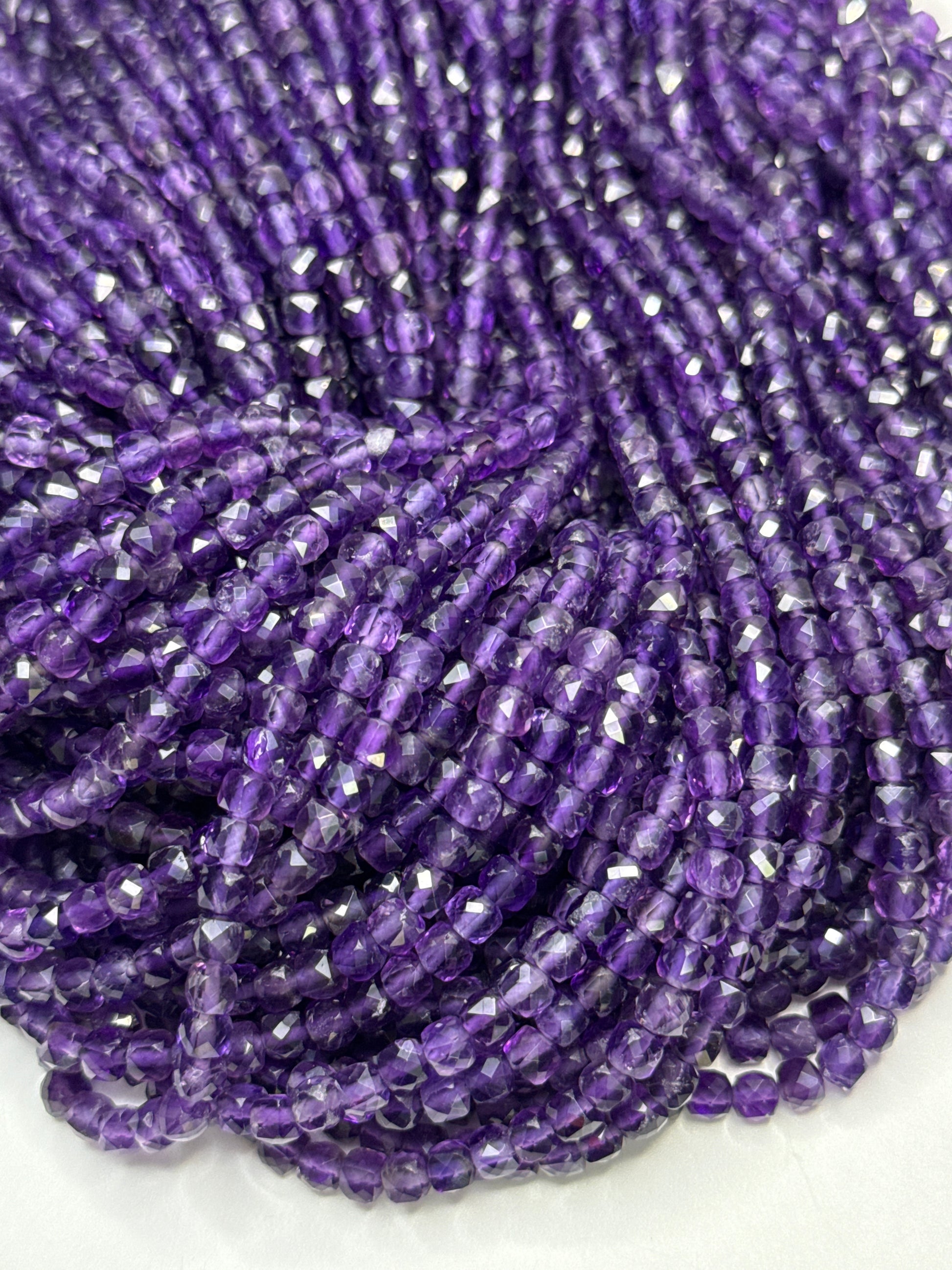 4x4mm Amethyst Faceted Cube.