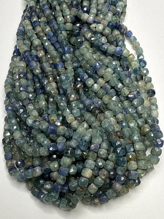 4x4mm Cube Green and Blue Kyanite Faceted.