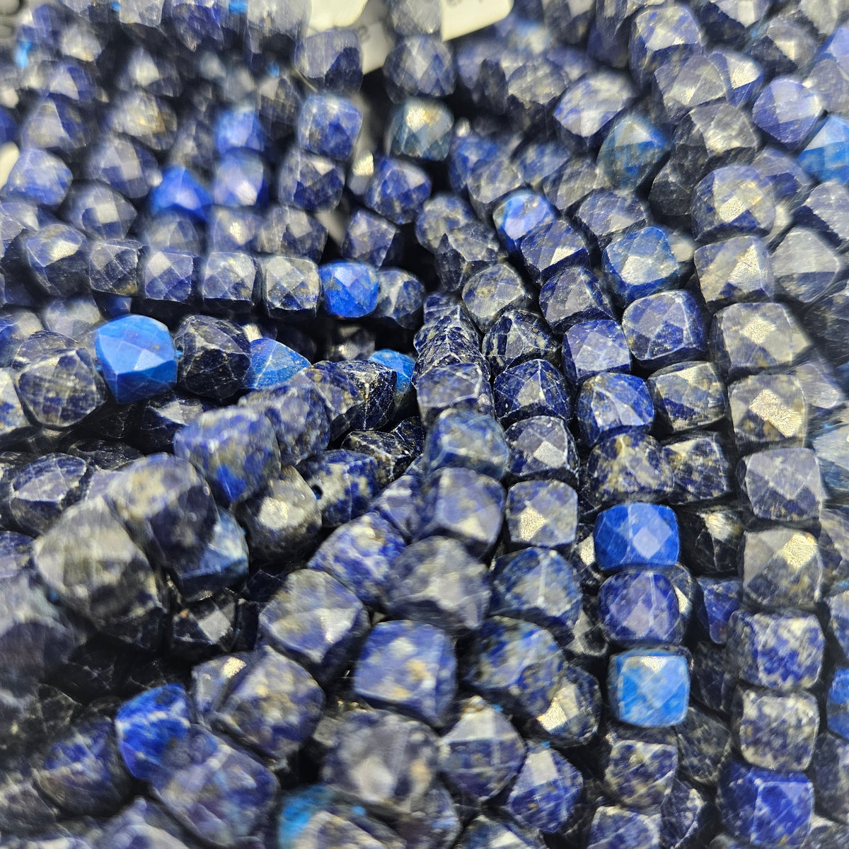 4x4mm Faceted Lapis Lazuli Cube Bead Strand.