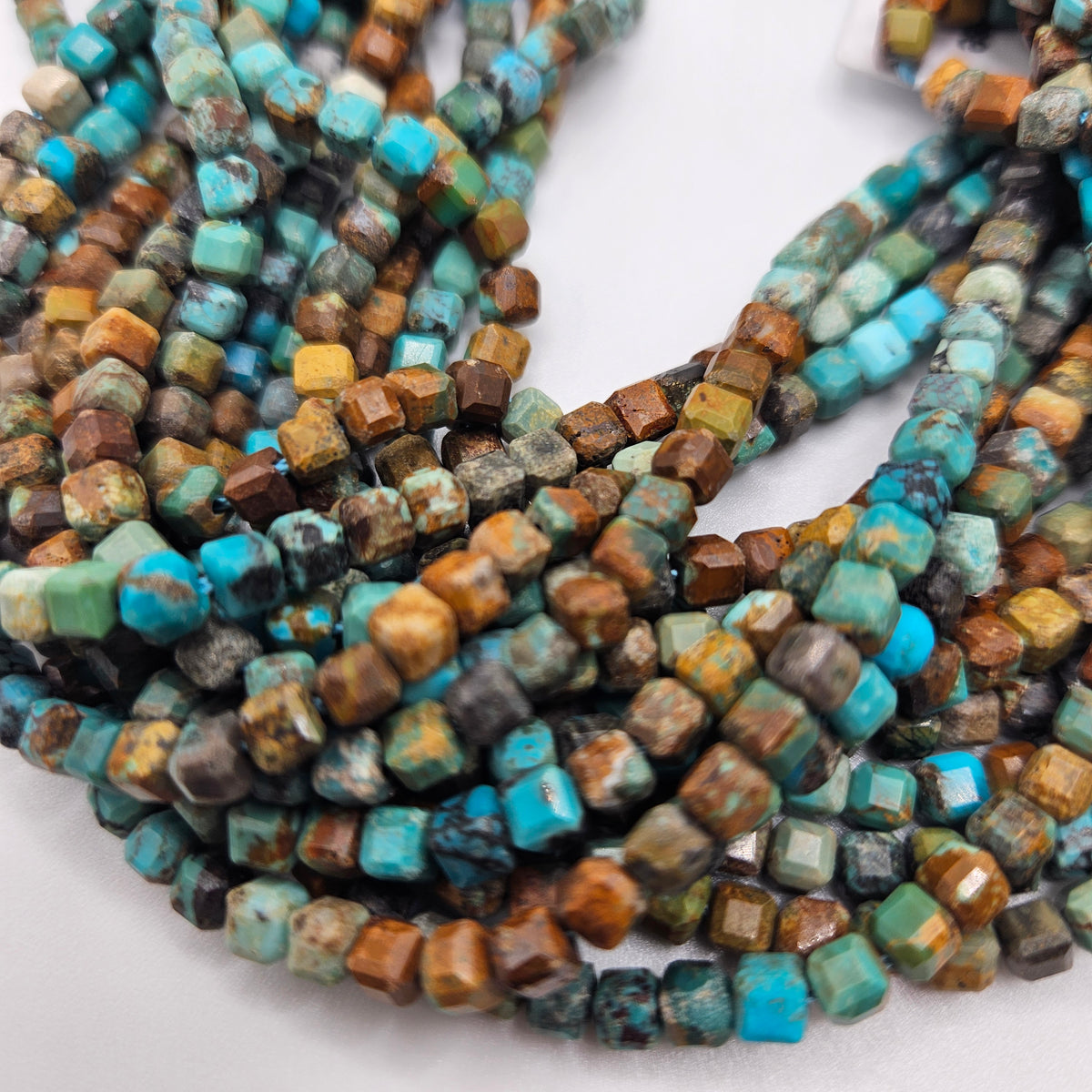 4x4mm Faceted Turquoise Cube Bead Strand.