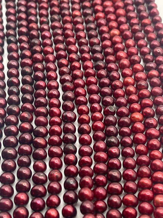 5-5.5mm Dyed Red Potato Pearl  Bead Strand.