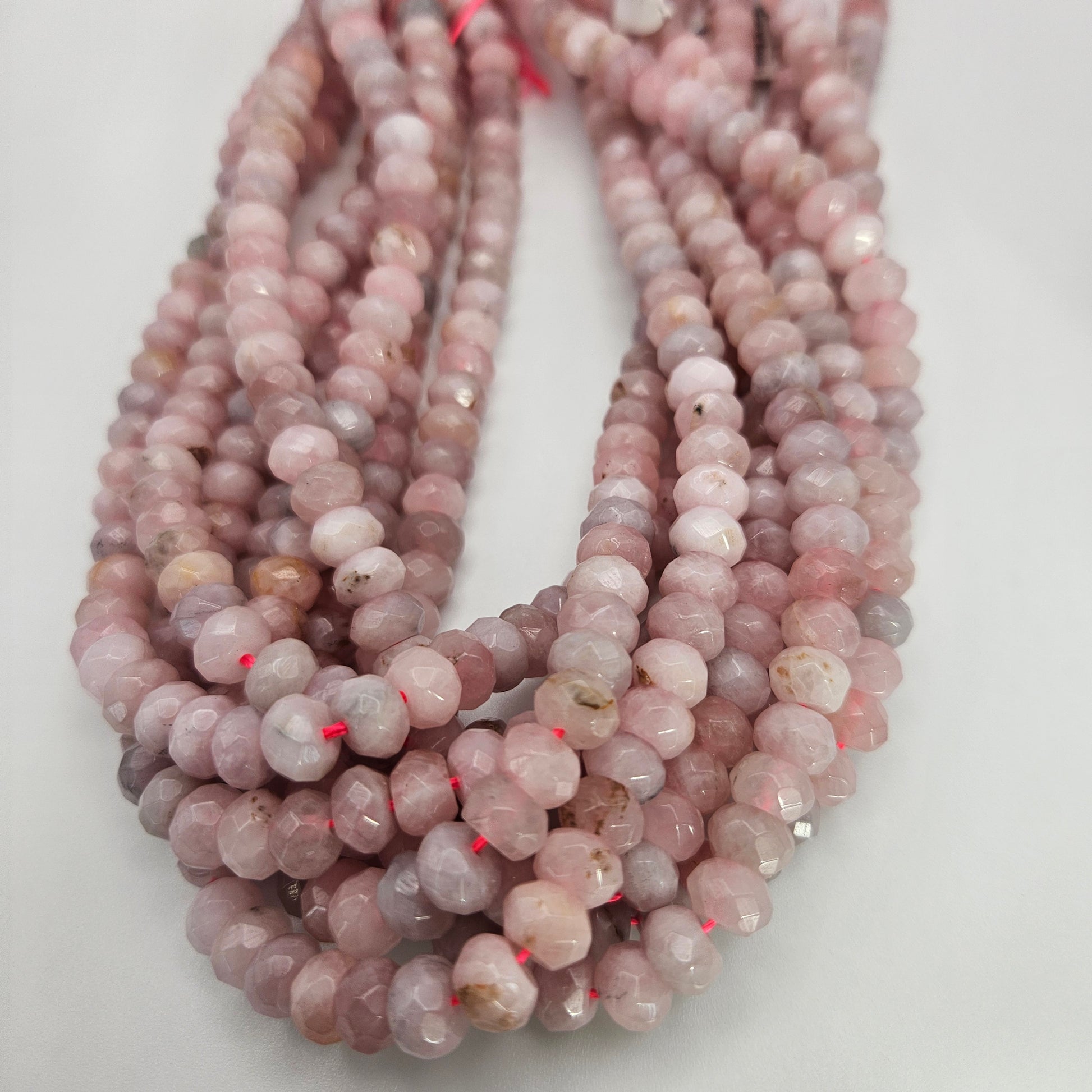 5-8mm Madagascar Rose Quartz Faceted Rondelle Bead Strand.