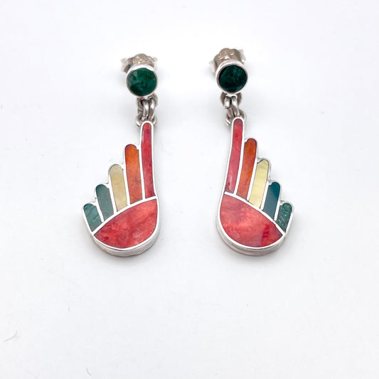 Inlay Wing Earrings Peruvian Silver