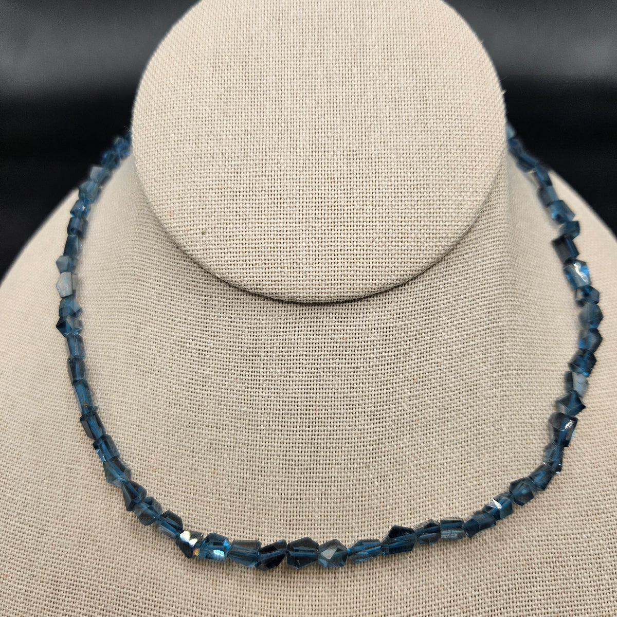 5mm-6mm Faceted Blue London Topaz Chunk Bead Strand.