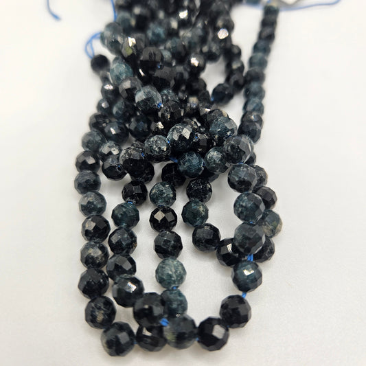 5mm Blue Tourmaline Faceted Bead Strand.