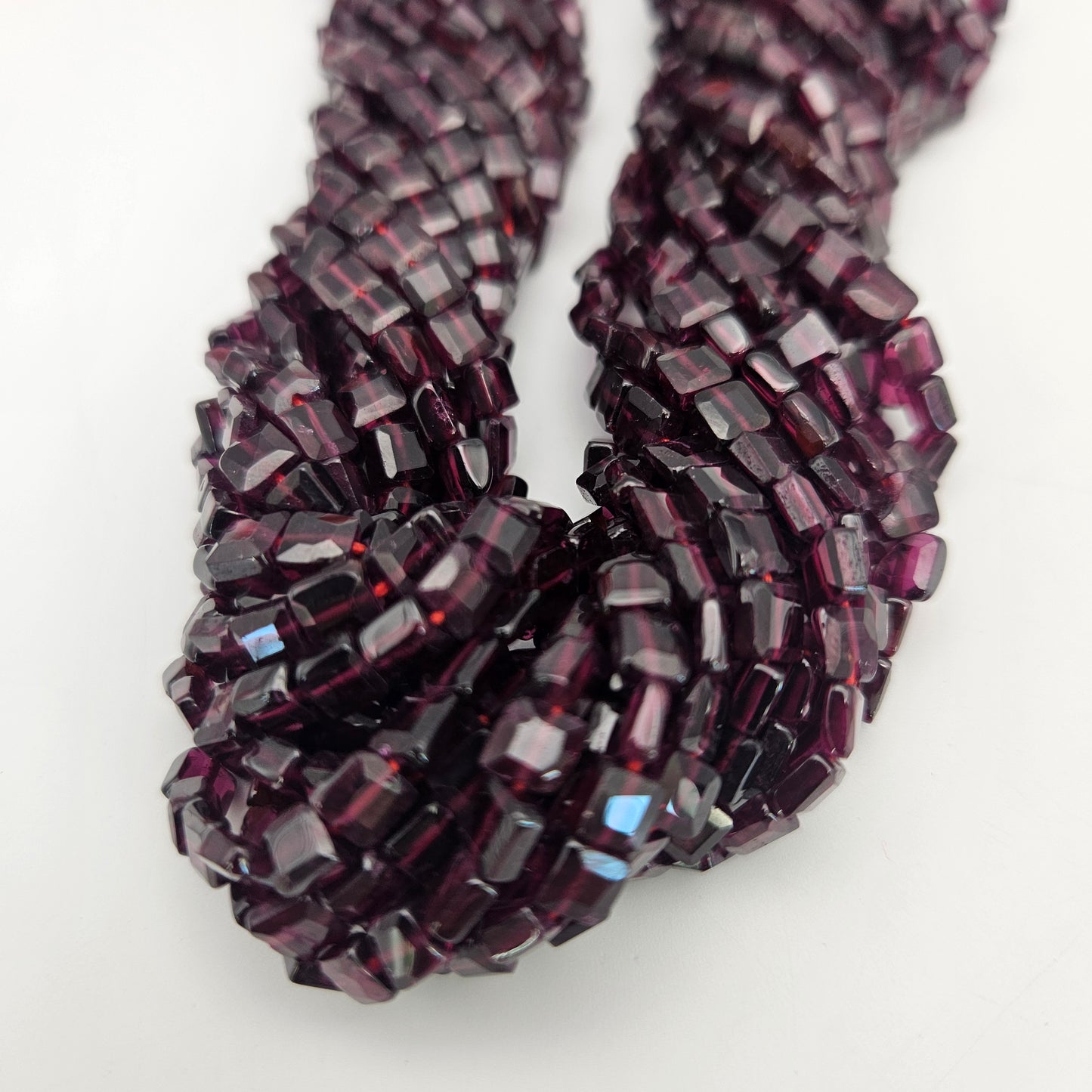 5mm Faceted Garnet Flat Square Bead Strand.