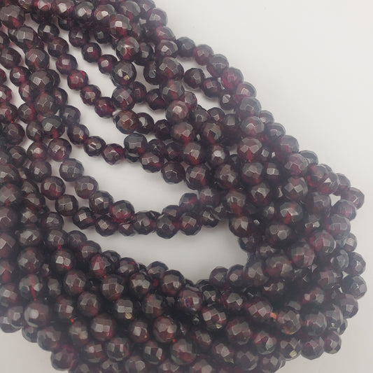 5mm Faceted Round Garnet Bead Strand.