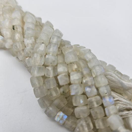 5mm Moonstone Cube Faceted Bead Strand.