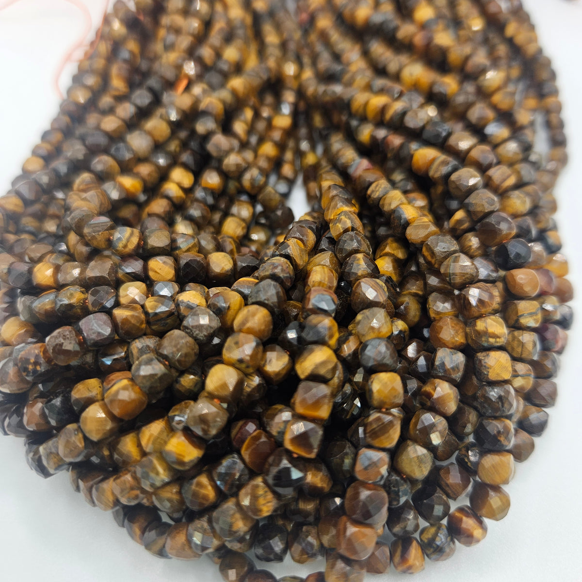 5mm Tiger Eye Cube Bead Strand.