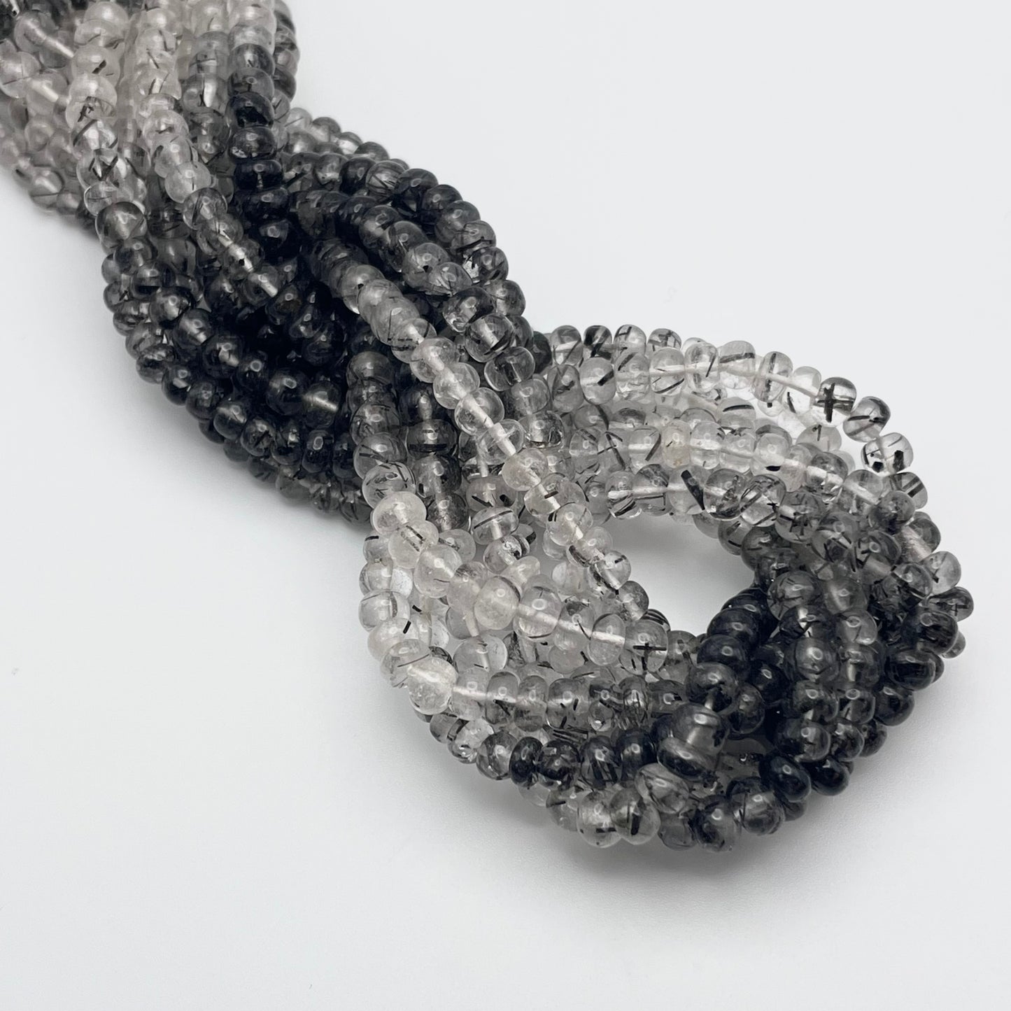 5mm Tourmalated Quartz Rondelle Smooth Bead Strand.