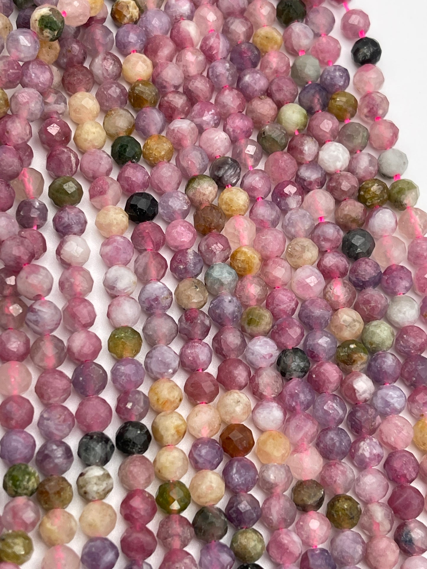5mm Watermelon Tourmaline Faceted Round Bead Strand.