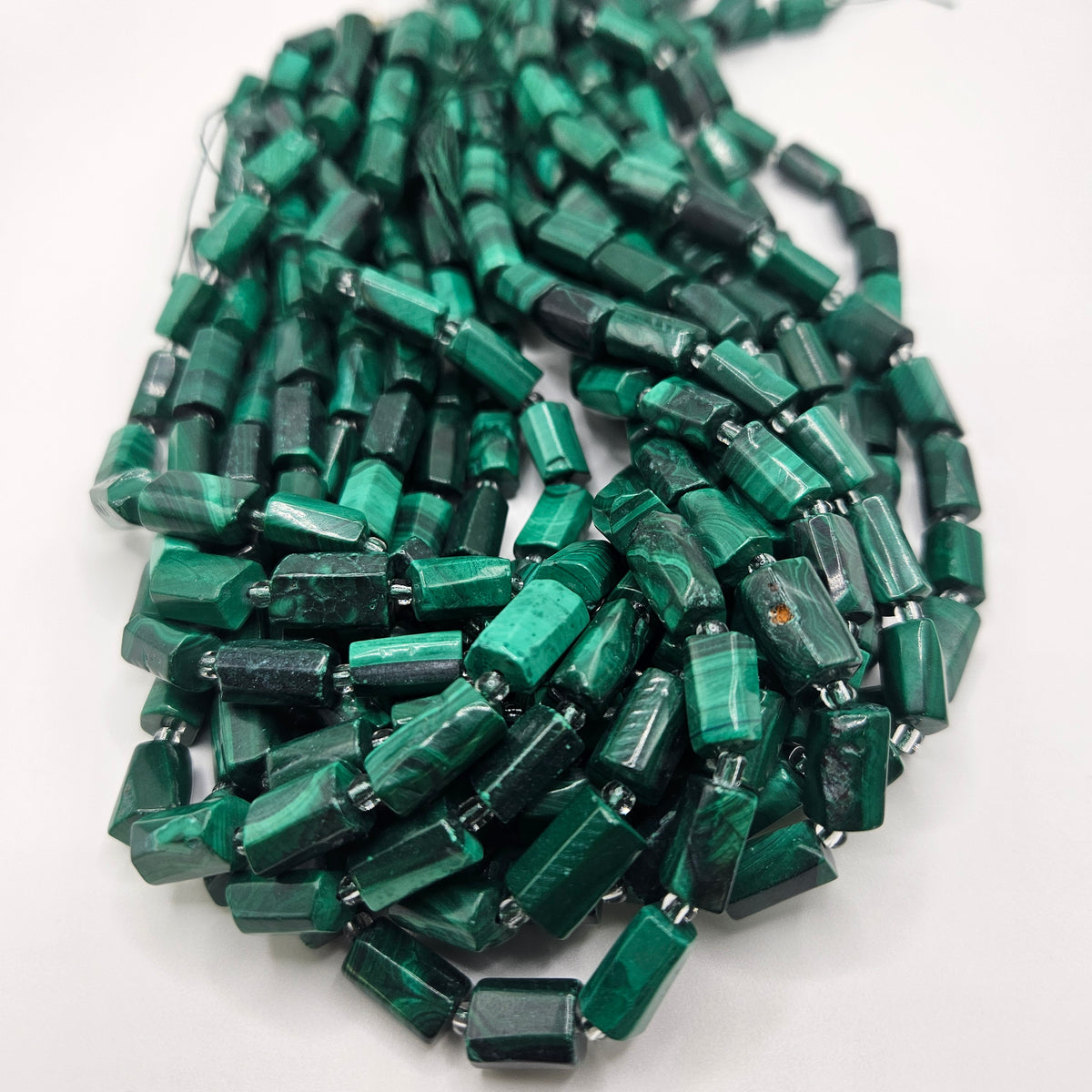 5x13mm Malachite Tube Bead Strand.