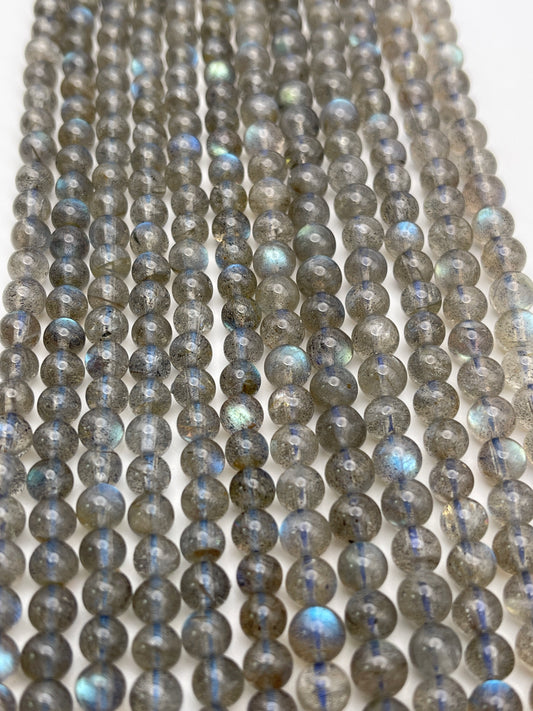 6-7mm Labradorite Round Smooth A Bead Strand.