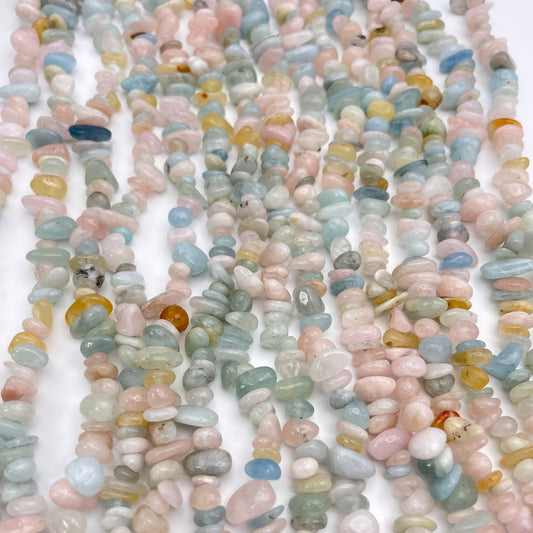 6-8mm Morganite Chips Smooth Bead Strand.