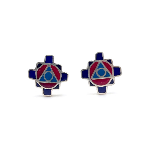 Inlay Mini Mosaic Stud Earrings Peruvian Silver